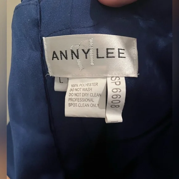 Blue mermaid style prom dress with gold detailing from Anny Lee. - Picture 4 of 5